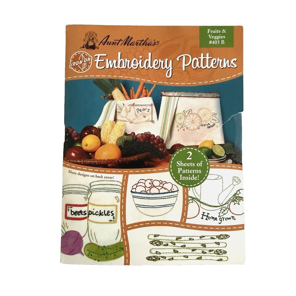 Aunt Martha's FRUIT & VEGGIES 403 Embroidery Transfers Canning Kitchen Jars